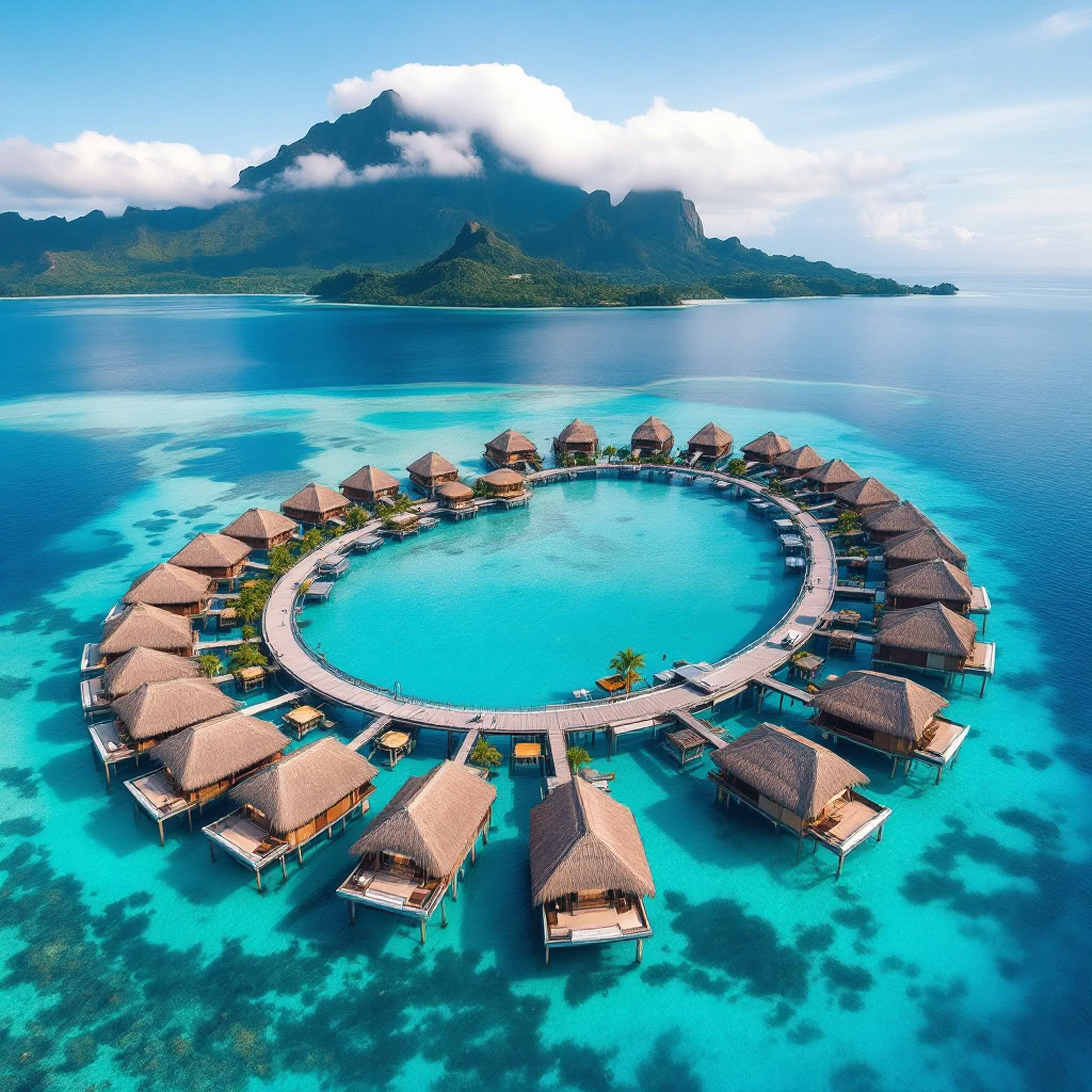 Overwater bungalows at InterContinental Bora Bora Thalasso (award booking example)