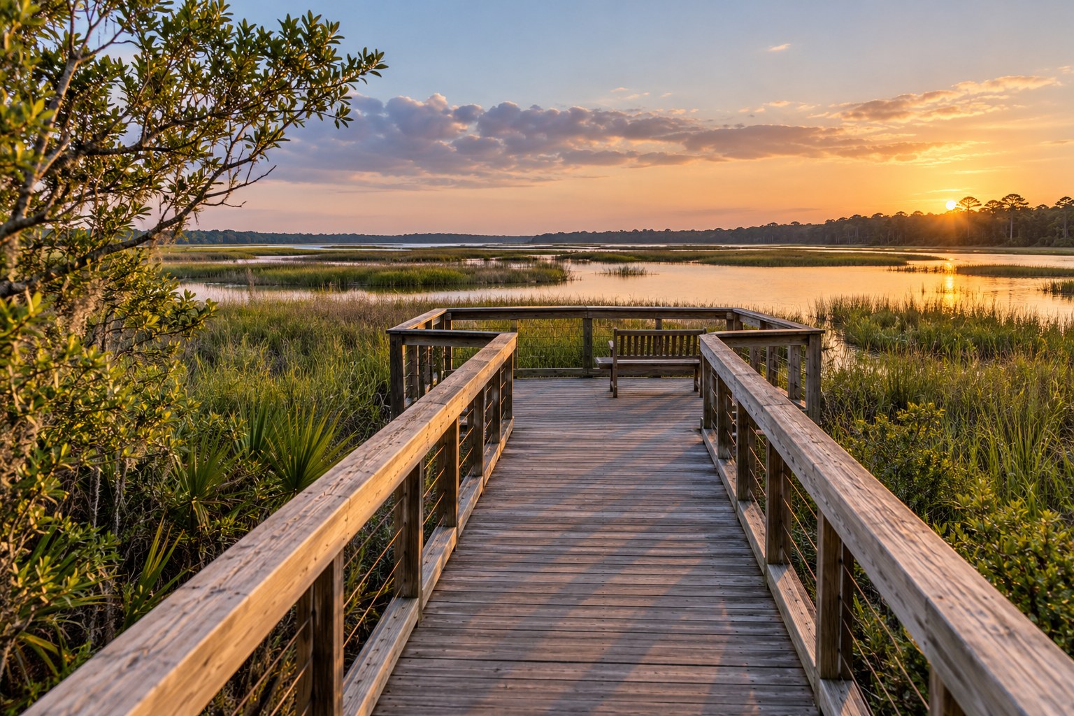 Short boardwalk leading to a nature viewing platform